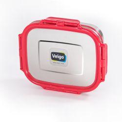 Veigo Large Stainless Steel Air Tight & Leak-Proof Lunch Box with Lid Lock & Detachable Clip Mechanism (600ml), Red