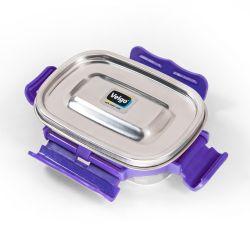 Veigo MaxoSteel Small Veg Box (200 ml) with Reverse Clip Mechanism & Silicon Ring, Violet