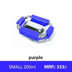 Veigo MaxoSteel Small Veg Box (200 ml) with Reverse Clip Mechanism & Silicon Ring, Violet