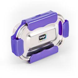 Veigo MaxoSteel Small Veg Box (200 ml) with Reverse Clip Mechanism & Silicon Ring, Violet