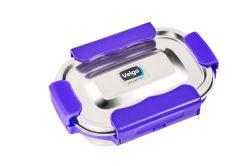 Veigo MaxoSteel Small Veg Box (200 ml) with Reverse Clip Mechanism & Silicon Ring, Violet