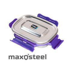 Veigo MaxoSteel Small Veg Box (200 ml) with Reverse Clip Mechanism & Silicon Ring, Violet