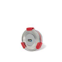 Veigo MaxoSteel Round Stainless Steel Airtight & Leakproof Lunch Box with Silicon Ring & Lid Lock, 325 Ml, Red