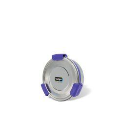 Veigo MaxoSteel Round Stainless Steel Airtight & Leakproof Lunch Box with Silicon Ring & Lid Lock, 325 Ml, Violet