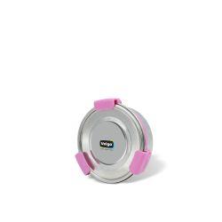 Veigo MaxoSteel Round Stainless Steel Airtight & Leakproof Lunch Box with Silicon Ring & Lid Lock, 325 Ml, Pink