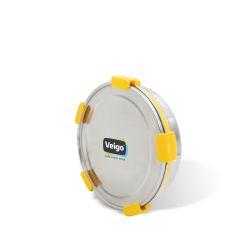 Veigo MaxoSteel Round Stainless Steel Airtight & Leakproof Lunch Box with Silicon Ring & Lid Lock, 950 Ml, Yellow