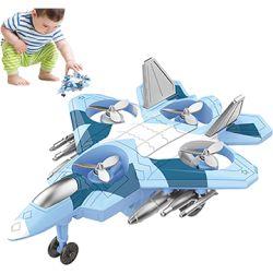 Diecast Military Airplane Aircraft Inertia Powered Fighter Jet With Rotating Fan (Blue))