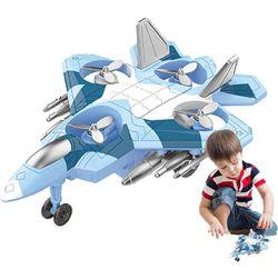 Diecast Military Airplane Aircraft Inertia Powered Fighter Jet With Rotating Fan (Blue))