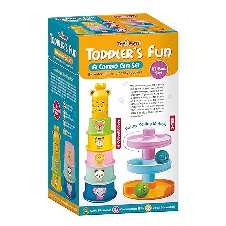 Toymate Toddlers Fun Gift Set - A 2 in 1 Combo of Stacking Cups with Giraffe & Rolling Ball Fun Tower for 12 Months & Above