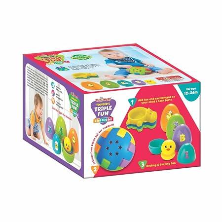 Toymate Tripple Fun - 3 in 1 Gift Set with Bath Toys, Rattling Ball and Nesting Eggs
