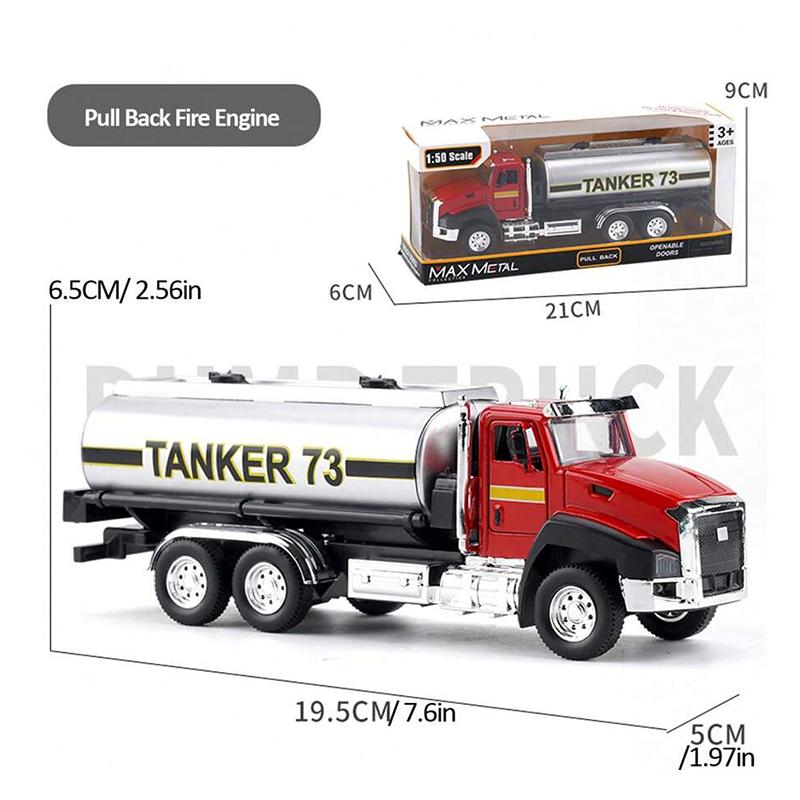 Max Metal Die Cast 1.50 Scale Pull Back Metal Alloy Tanker (Red)