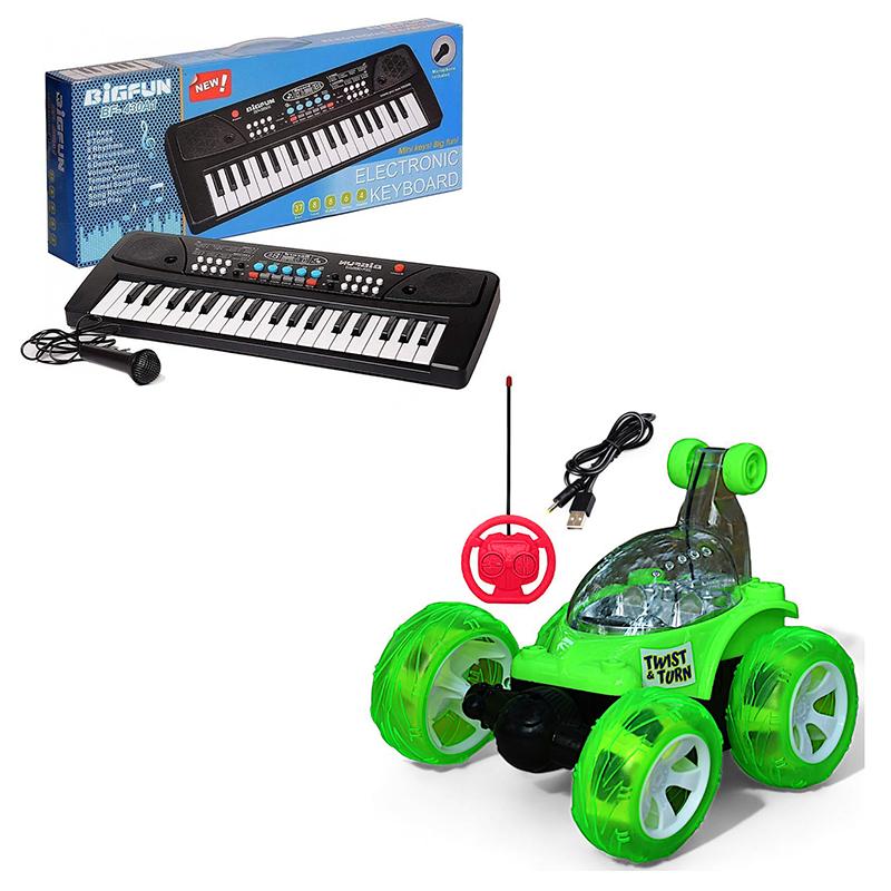 Toys Combo Bigfun Keyboard Toy, Piano for Kids,360 Degree Stunt Rolling Tornado pro Racing car (Multicolor) Set of 2