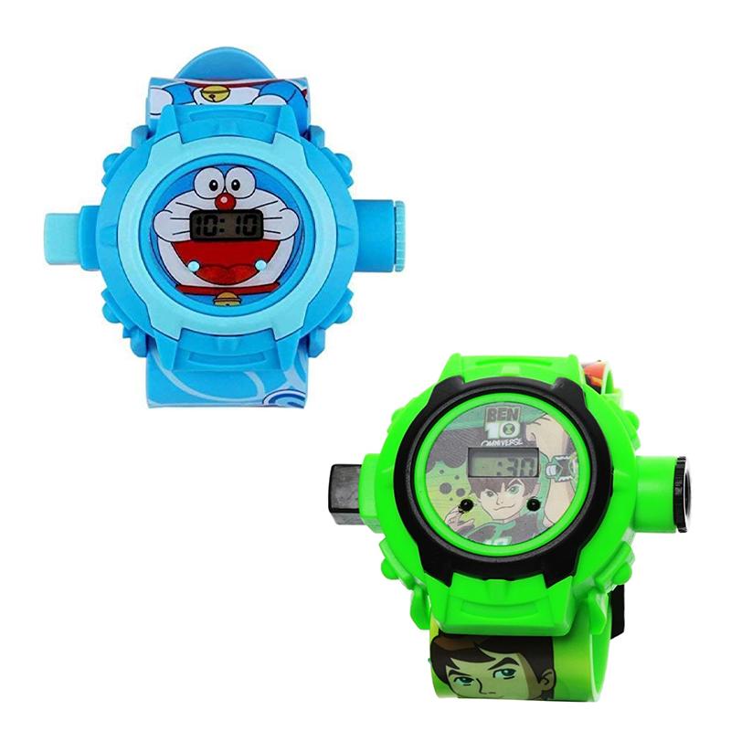 COMBO BEN 10 AND DOREMON 24 IMAGE PROJECTOR WATCH PACK OF - 2 (Multicolor)