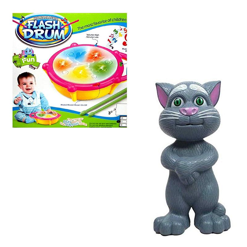Talking Cat Toy & Flash Drum Toy for baby kids Combo pack (Multiclour)