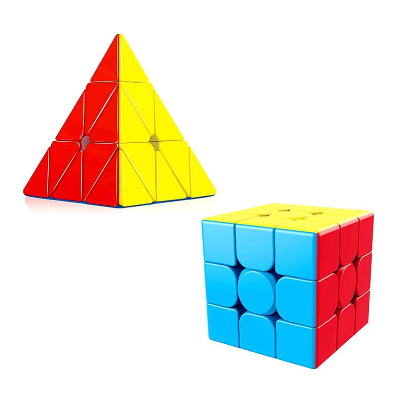 Cube Combo Set of 3x3x3 and Pyraminx Pyramid Triangle High Speed Stickerless Puzzle Cube (2 Pieces)
