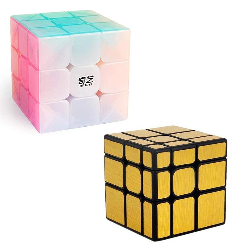 High Speed Cube Combo puzzle of 3x3, Moyu Gold Mirror Stickered set offer for Kids & Adults (2 Pieces)