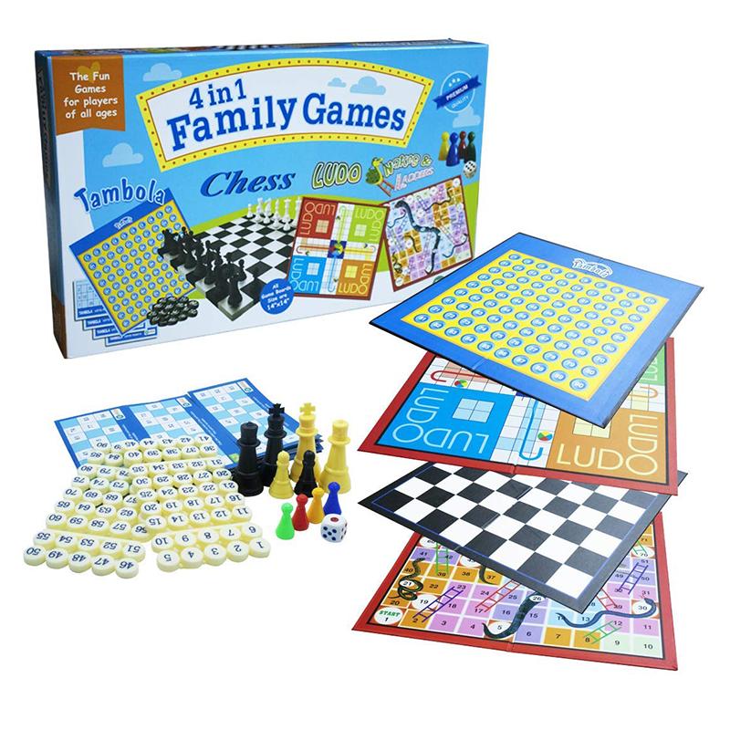 Ekta 4 in 1 Family Strategy Board Games | Tambola, Chess, Ludo and Snakes & Ladders Educational Family Games