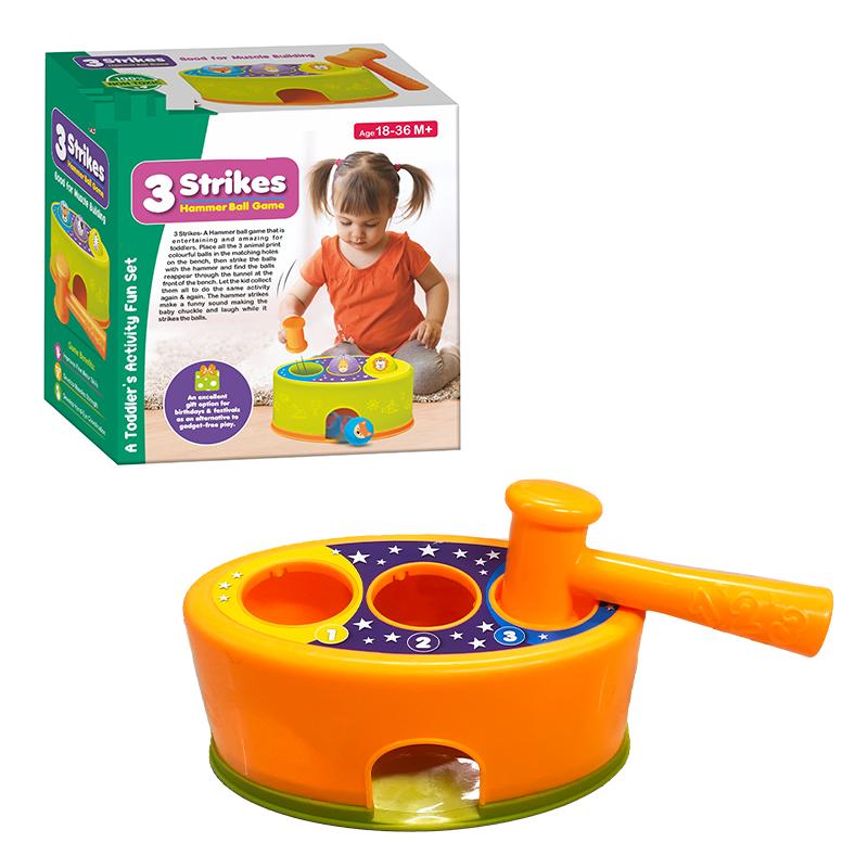 3 Strikes! -A Hammer Ball Game with 3 Balls & 1 Basket Toy(Orange)