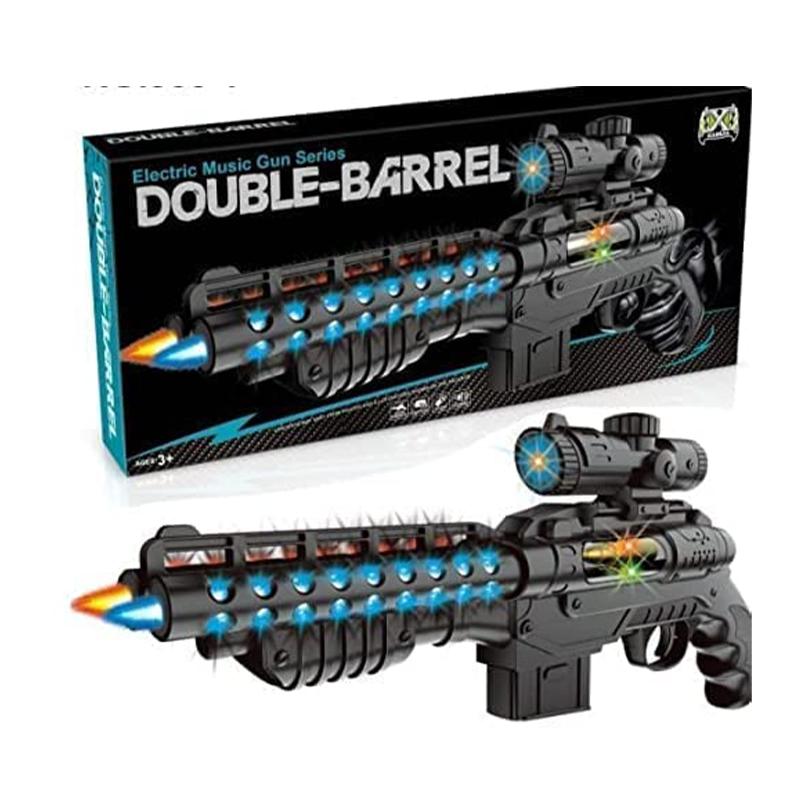 Electric Double Barrel Gun With Music & Light - Black | Toy Gun for Kids | Soft Bullet Blaster Shooter Toy | Toy Guns