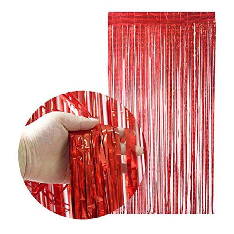 Foil Fringe Curtain Red | Party Curtain Decoration | Foil Shimmer Party Backdrop Curtain | Party Curtains