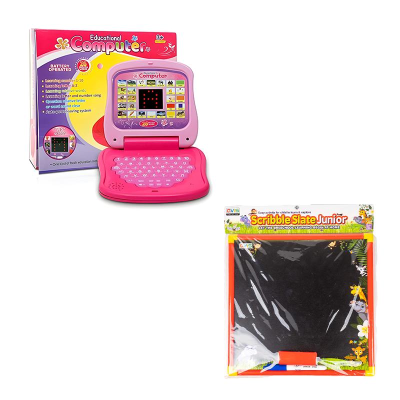 Junior Double Sided Black & White Writing Board & Battery Operated Educational Laptop/Computer combo