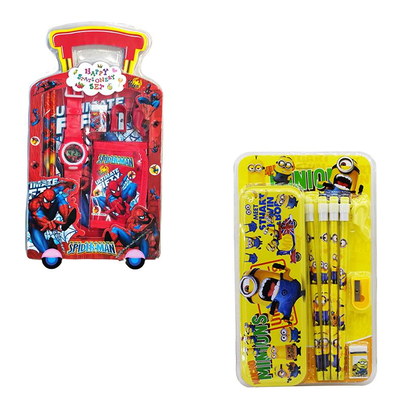 Minion Stationery Kit & Spiderman Watch Pencil Set for Kids (pack of 2)