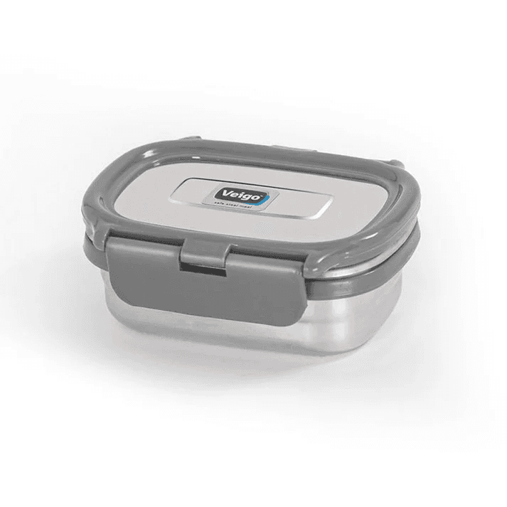 Veigo Small Stainless Steel Leakproof & Airtight Veg Box with Silicon Ring(180ml), Grey