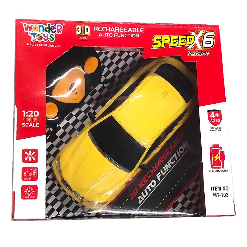 Wonder Toys Speed X6 Racer Remote control car 3D rechargeable auto function car (Yellow) | Remote Control Toy for Kids | RC Rechargeable Battery Operated Toy | RC Toys