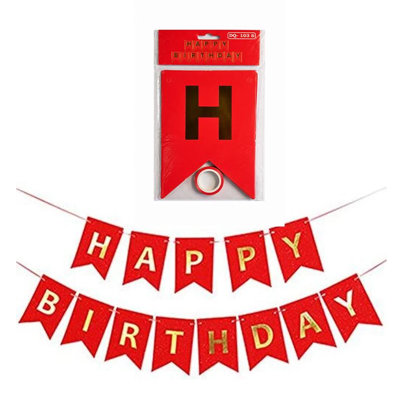 Red and Gold Happy Birthday Banner | Party Banner Decoration | Birthday Theme Banner Bunting | Party Banners
