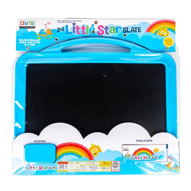 2 in 1 Little Star Slate to Learn Pictures Spellings & Alphabets with Color Chalk Writing Board (Blue)