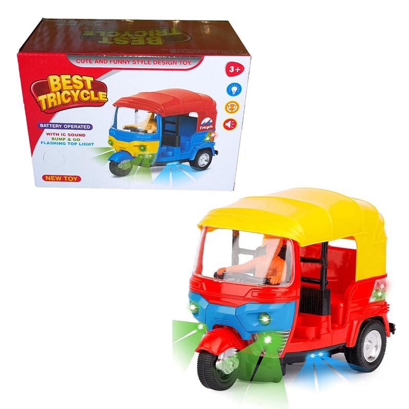 Battery Operated Auto Rickshaw Tricycle Toy with Light & Music for Kids