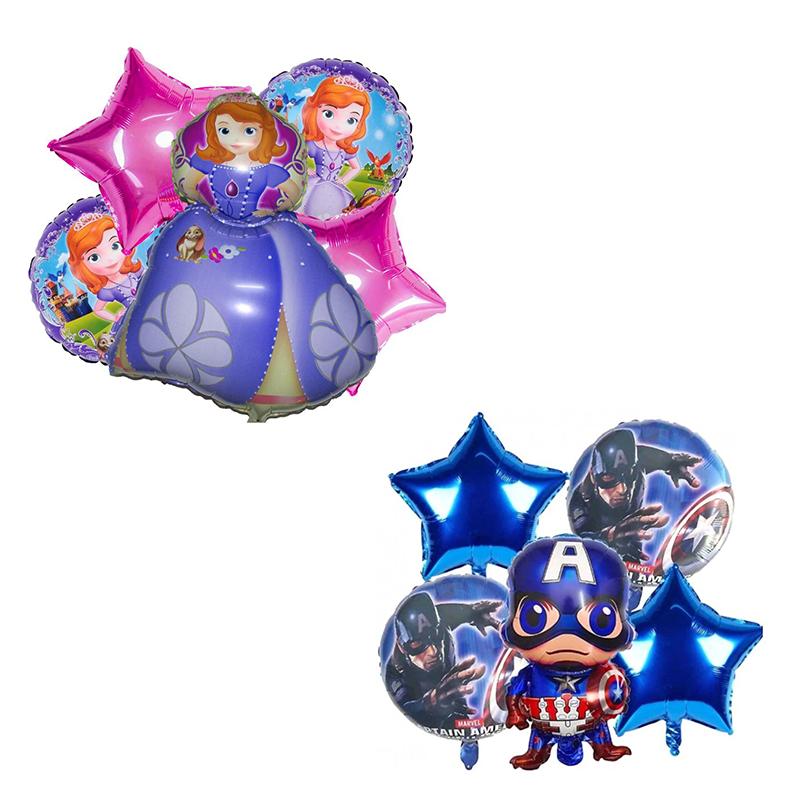 Princess Sofia and Captain America theme 5 pc Foil Balloon Set Combo