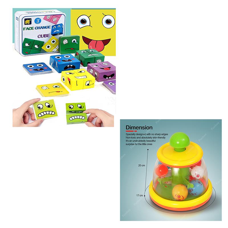 Anand Spiral Spin Top and Face Game Rubik's Cube Combo