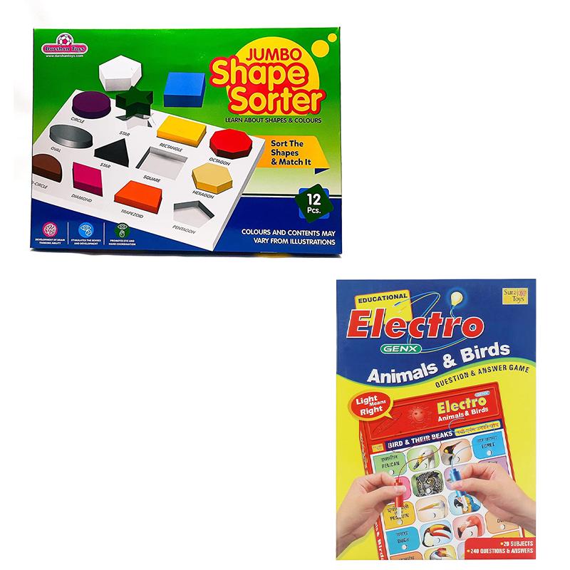 Electro Genx Animal & Birds Board Game and Jumbo Shape Sorter Combo