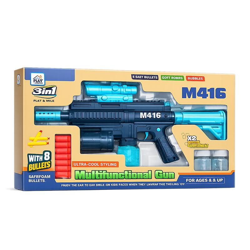 Multi Function 3 in 1 Gun Bullet with Bubble Maker M416 Bubble Machine Gun Toy
