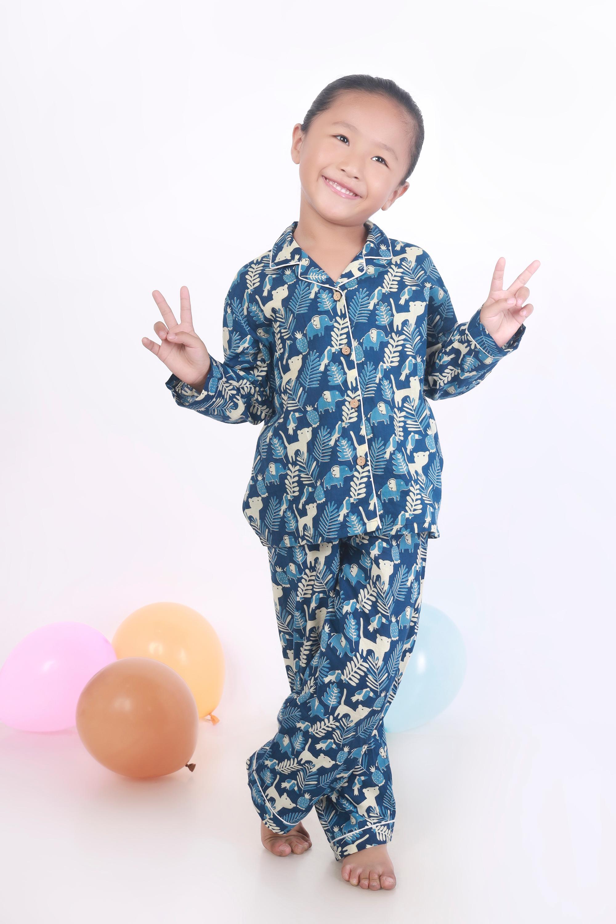 BlueJungleWovenCotton Shirt & PyjamaNightsuit