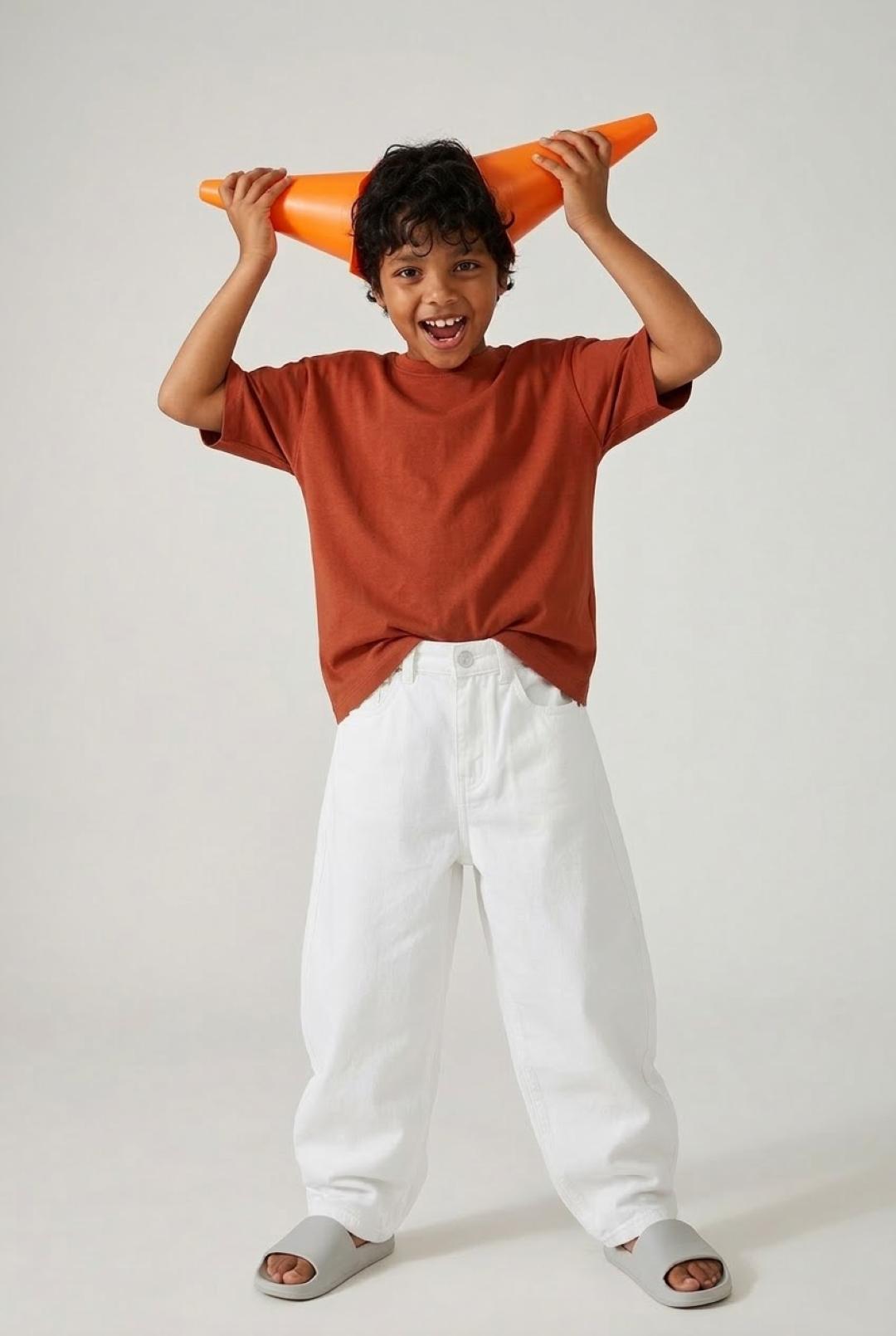TALES & STORIES Boys Cotton White Mid-Rise Stretchable Baggy Fit Jeans