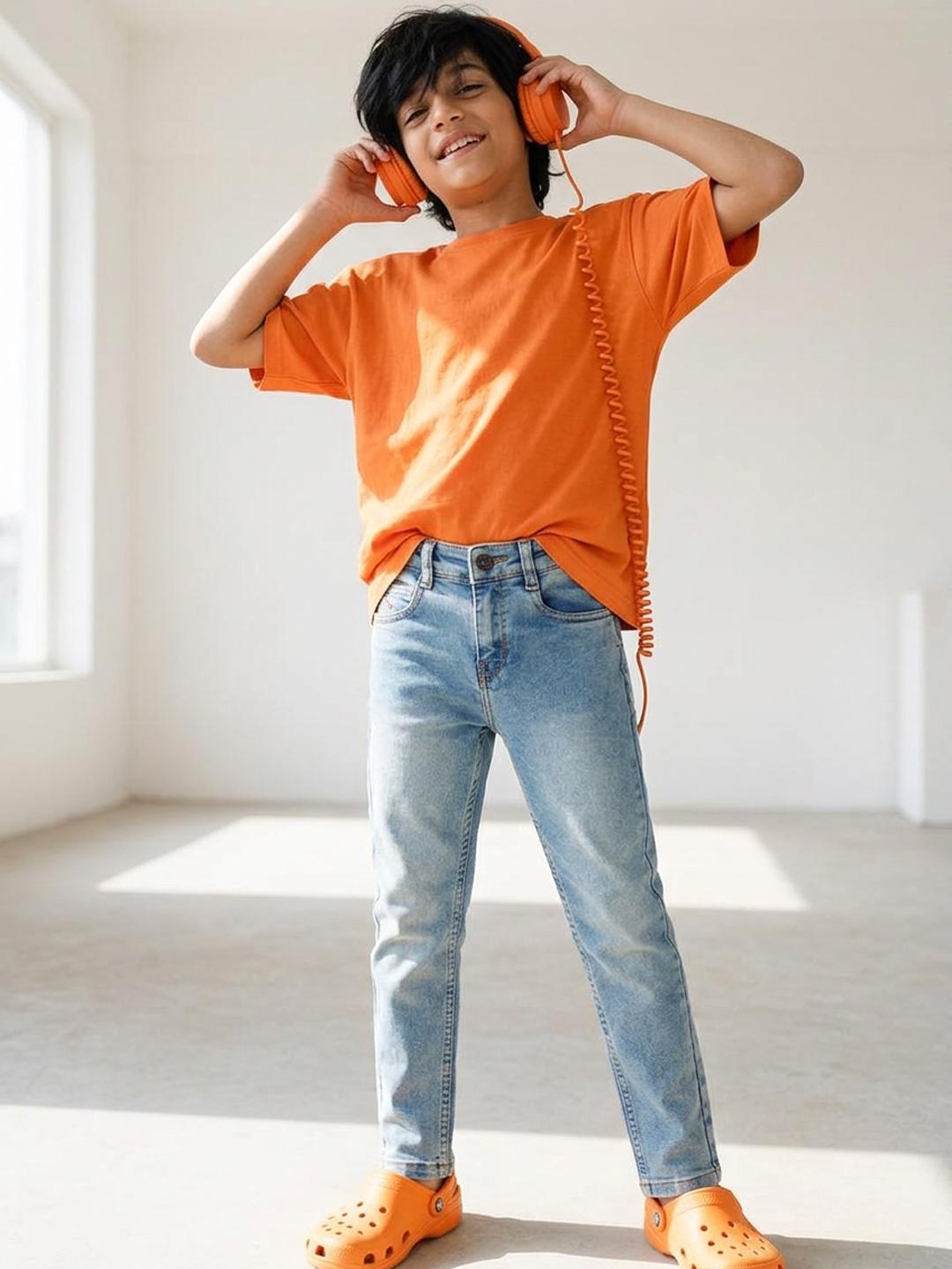 TALES & STORIES Boys Slim Fit Mid-Rise Washed Denim Stretchable Jeans