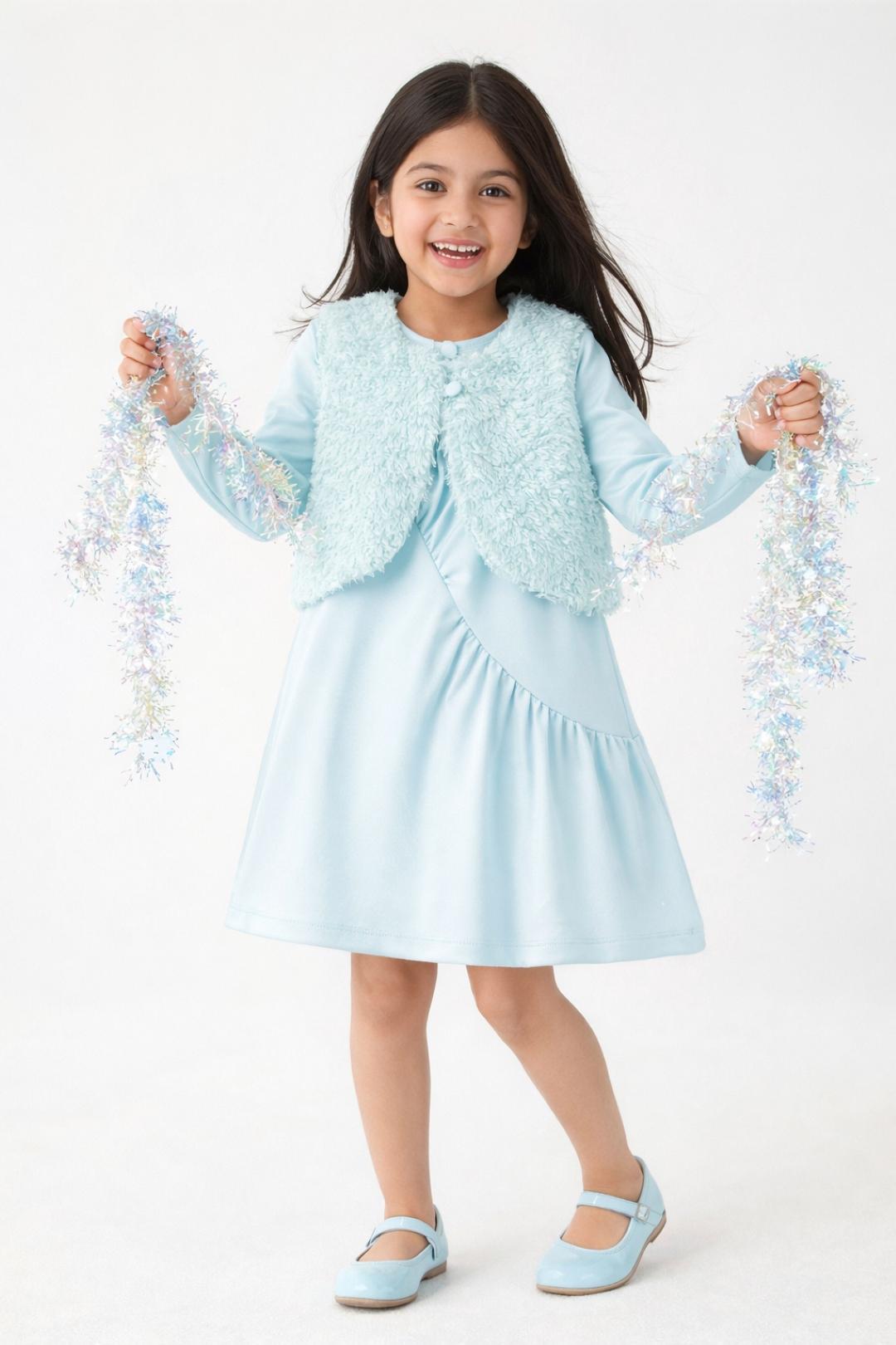 TALES & STORIES Girls Round Neck A-Line Dress with Jacket