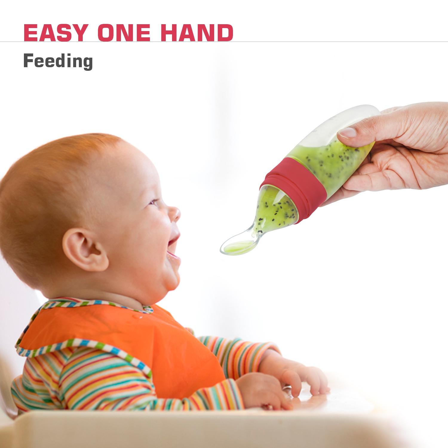 R for Rabbit First Feed Food Feeder for Kids, 90ml Capacity, Premium Soft Silicone Spoon Food Grade BPA Free Material for Kids of 12+ Months (Red)
