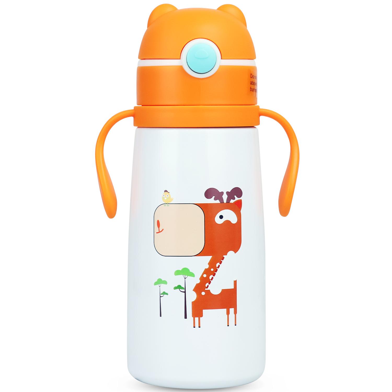 R for Rabbit Steebo Safari Premium Stainless Steel Water Sipper for Kids, Spill Proof BPA Free Soft Silicone Straw Drinking Sipper for Kids (500ml, Orange Giffy)
