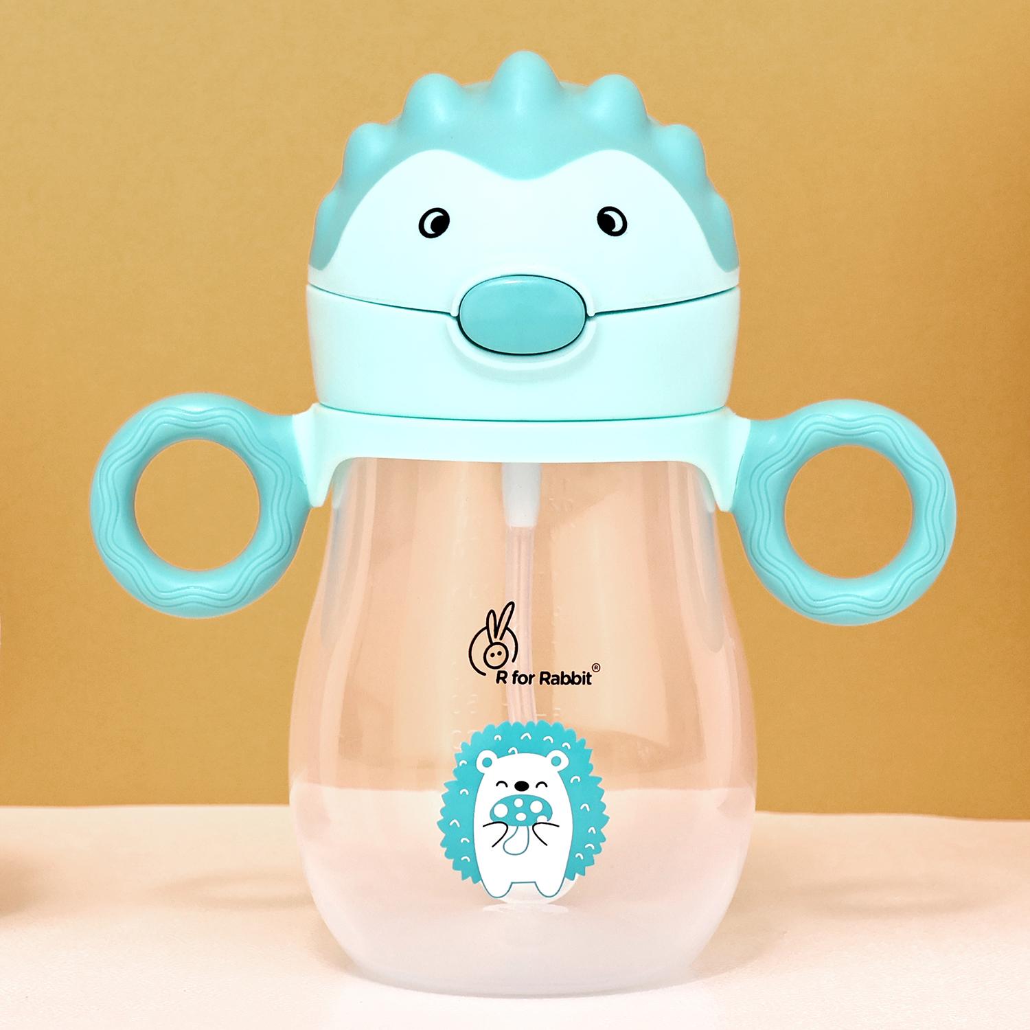 R for Rabbit Spikey Premium Kids Straw Sipper with Anti Gravity Ball | Zero Spill Sippy Cup with Soft Silicone Straw BPA Free & Non Toxic Leak Proof for Kids (320 ml, Lake Blue)