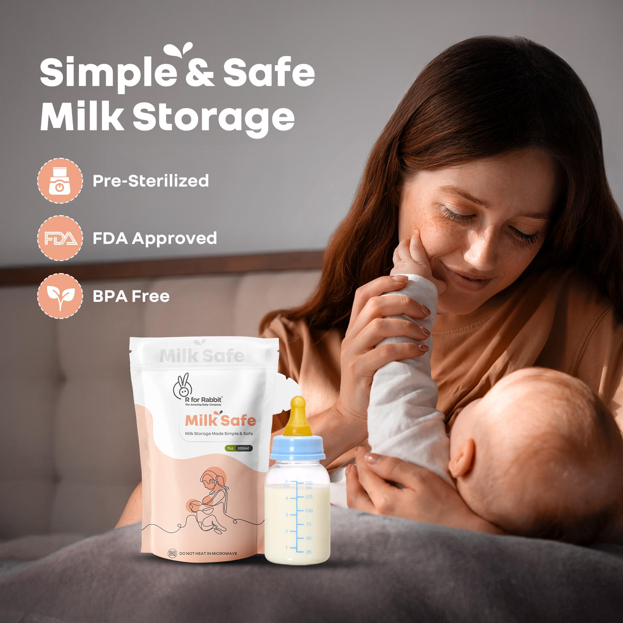 R for Rabbit Milk Safe Breast Milk Storage Bag, 200 ml (Pack of 30), BPA Free Leak Proof Zip Lock Pre-Sterilized Disposable Freezer Pouch for Breastfeeding Baby with Smart Temperature Indicator