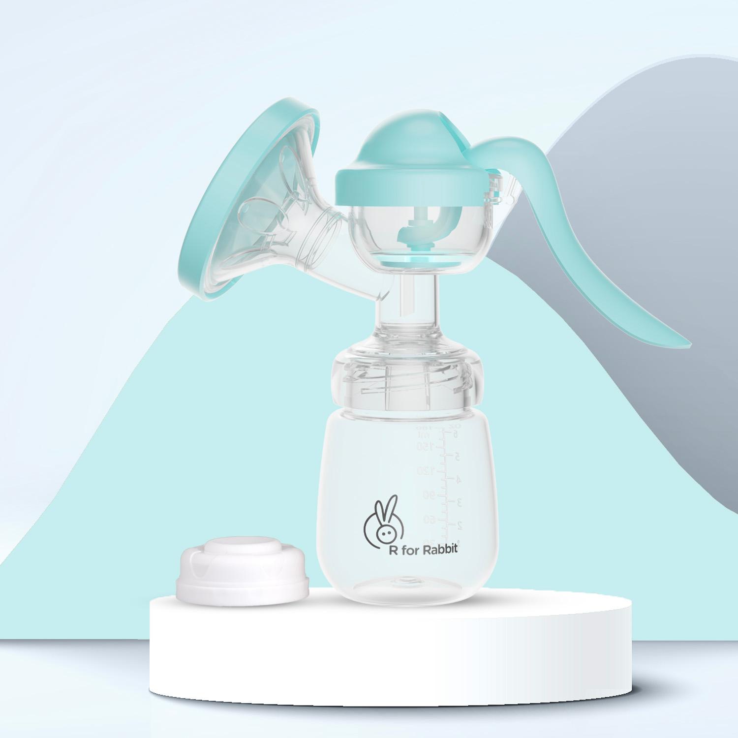 R for Rabbit First Feed Cozy Manual Breast Pump for Mothers with 2 Level Suction Adjustment, Soft and Gentle Silica Pad, Anti-Back Flow Compact Design, BPA Free (Sea Green)