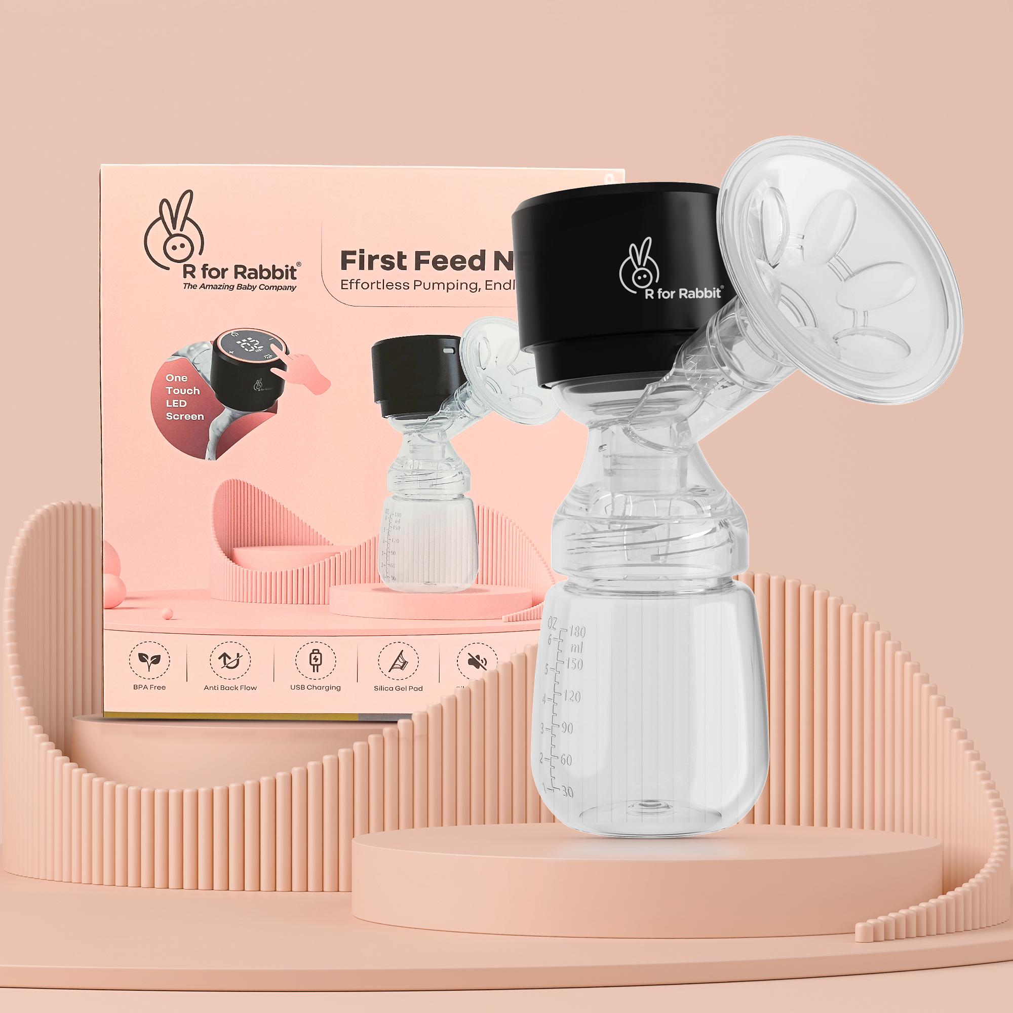 R for Rabbit First Feed Nexa Electric Breast Pump with LED Display for Mothers Anti-Backflow Protection Silica Gel Pad 3 Modes 9 Suction Levels Rechargeable Travel Friendly Silent & Night-Time Mode (Black)