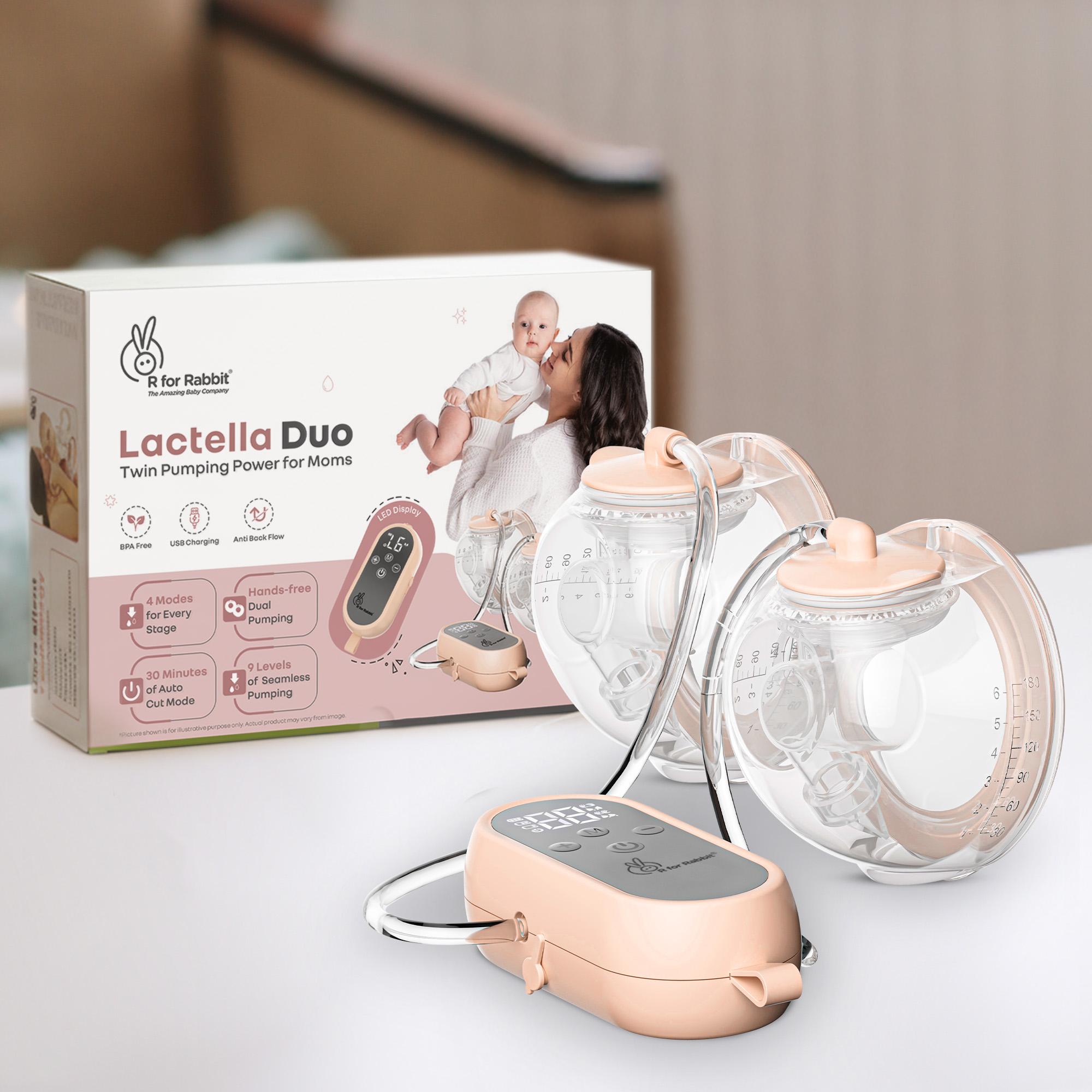R for Rabbit Lactella Duo Electric Breast Pump 4 Modes & 9 Levels of Automatic Pumping, Anti-Backflow System, Rechargeable, Lightweight & Portable Wearable Milk Pump for Breastfeeding Mothers (Peach)