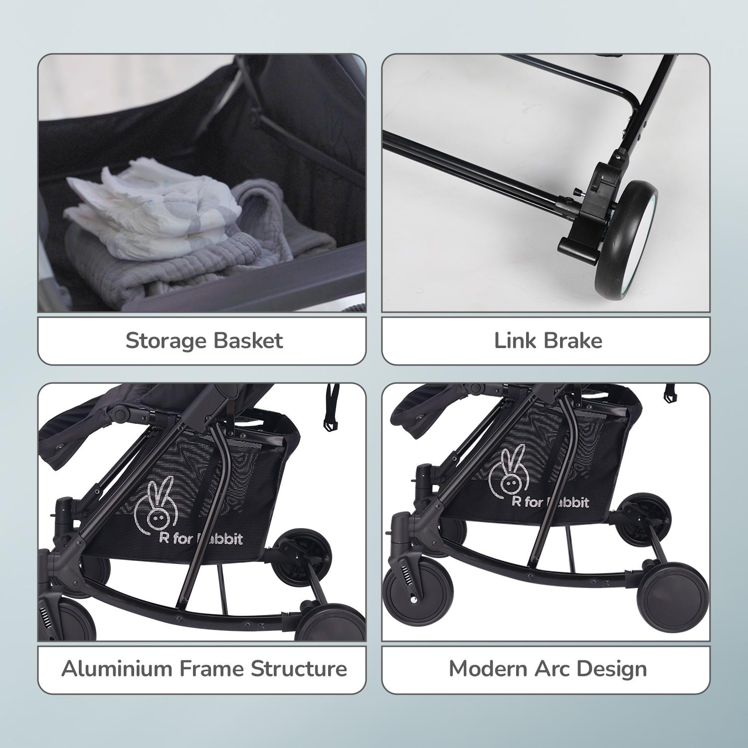 R for Rabbit Rock N Roll Stroller Compact Travel Friendly Pram for Baby, Stroller Turn Rocker for Baby, Kids Pram and Strollers, Prams for Boys and Girls of 0 to 3 Years (Black)