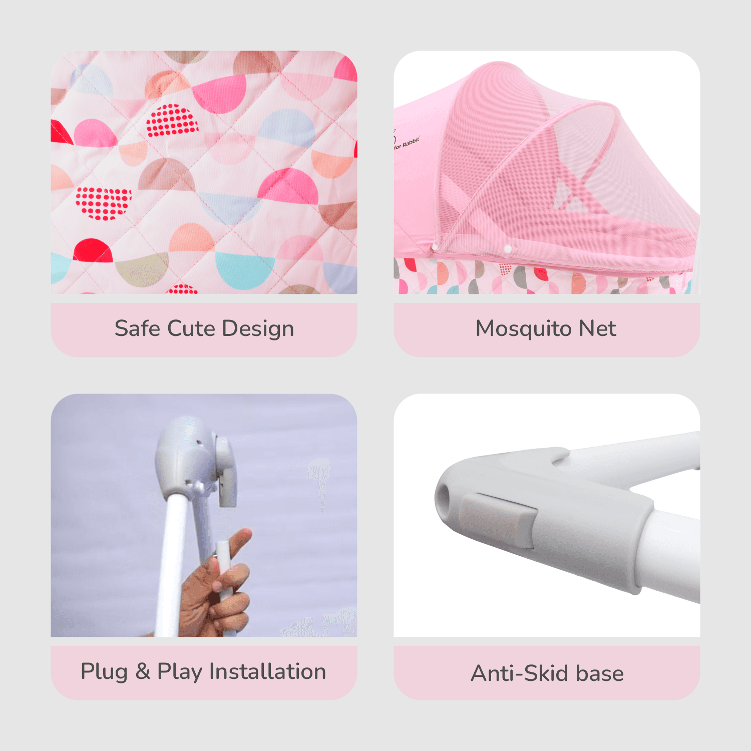 R for Rabbit Lullabies Baby Cradle Automatic Swing with 5 Point Safety Harness, Remote Control, Mosquito Net, Smart Timer, Soothing Music for New Born Kids Age 0-2 Years Weight Up to 12 Kg (Pink)