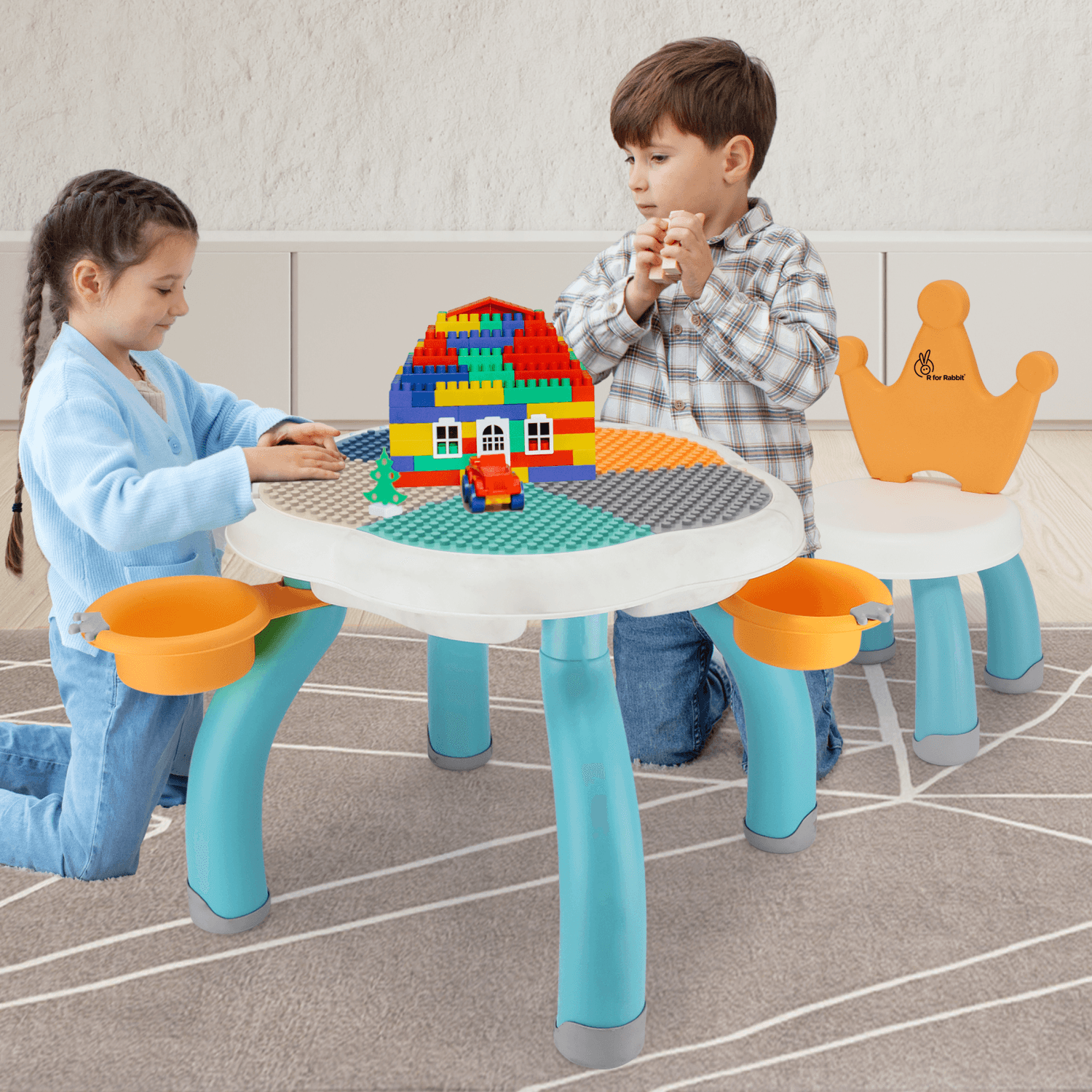 R for Rabbit Little Genius Woodland Baby Study Table & Chair Set for 3-7 Years Kids, Height Adjustment Plug & Play Installation Kids Desk Set Upto 50kgs Weight Capacity (Wooden White)