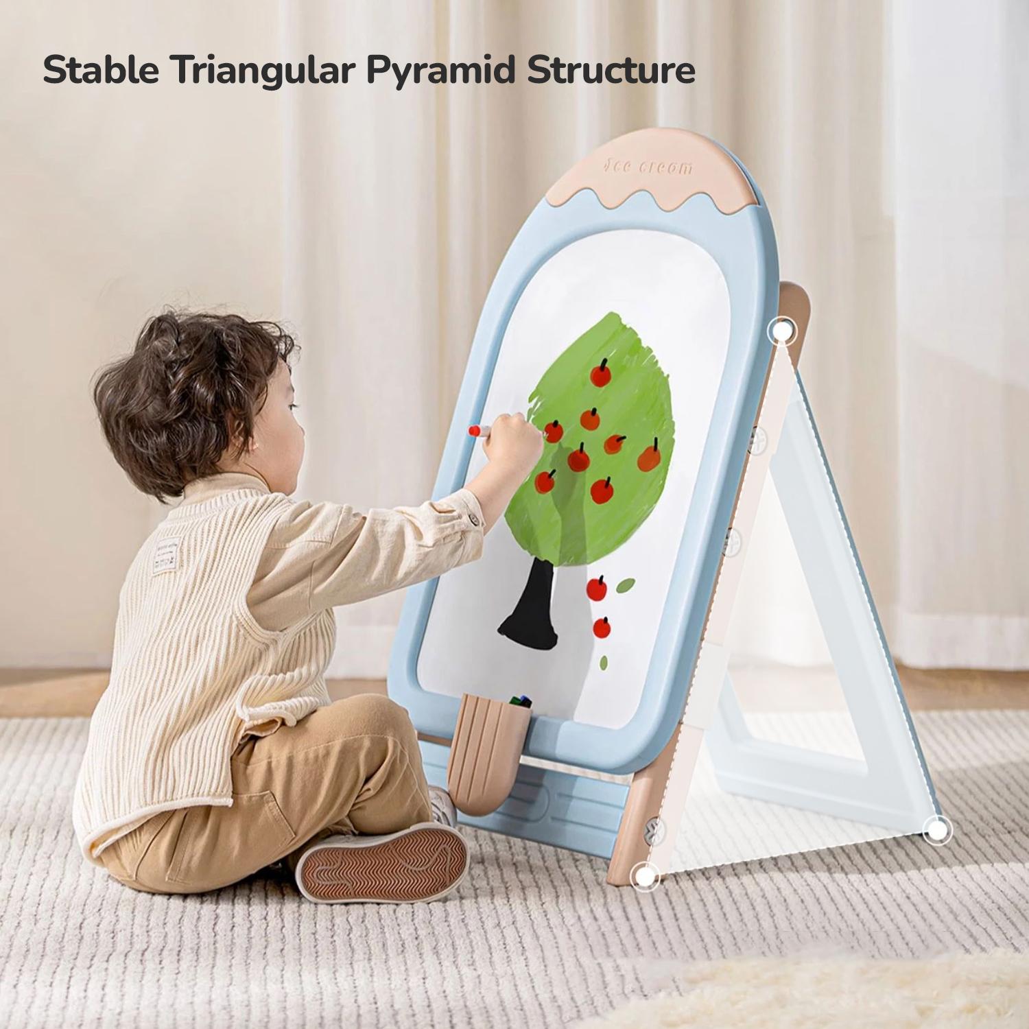 R for Rabbit Little Genius Candy Easel Board Set with Chair for Kids Multifunctional Foldable Height Adjustable Drawing Activity Magnetic Board for 3-7 Year Toddler (Blue)